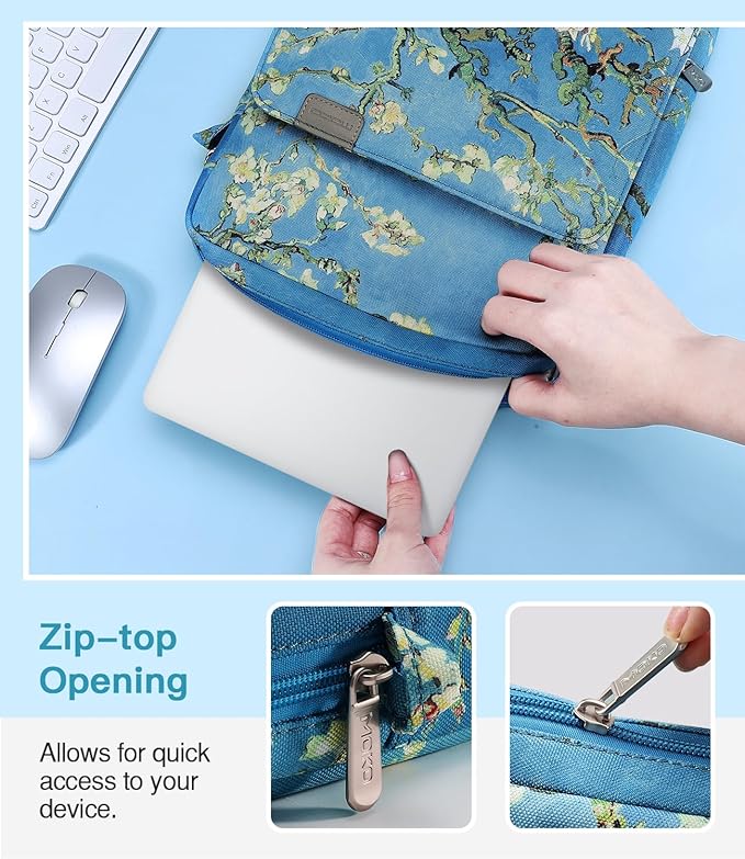 MoKo 13.3-14 Inch Laptop Sleeve Bag Fits MacBook Pro M3/M2 14" 2023, MacBook Pro 13" M2, Air 13.6 M3/M2,Tab S8 Ultra 14.6,Handle Carrying Case with Shoulder Strap, Apricot Flower