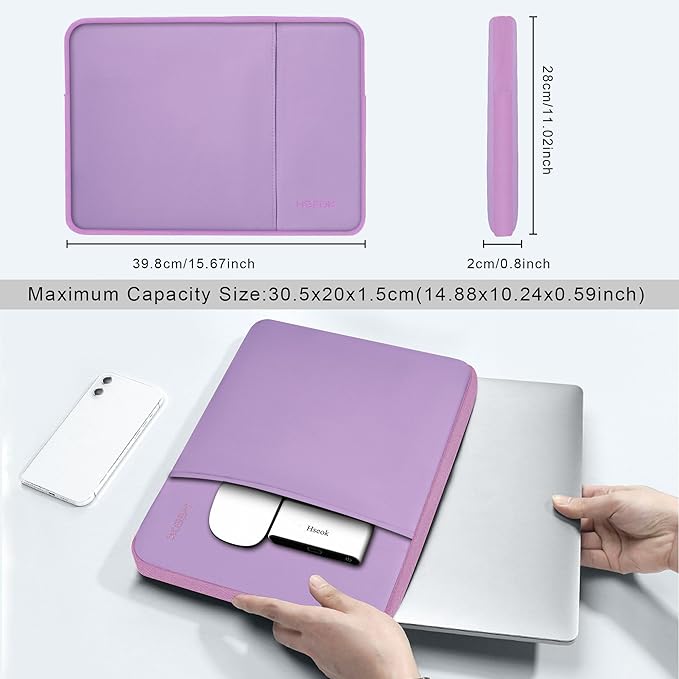 Hseok Laptop Case 15.6 Inch Sleeve, Shockproof Protective Water Repellent with Accessory Pocket,Compatible with Mac Pro 16 inch 2025-2019, Sleeve Bag for Most 15 15.6 16 Notebooks,Purple