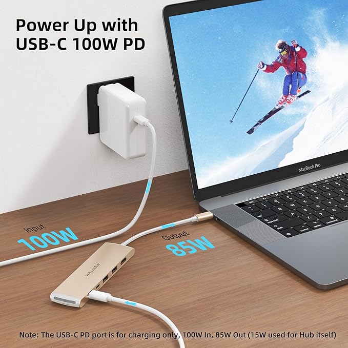 WALNEW 7 in 1 USB-C Hub with 4K HDMI,100W PD,5Gbps Data Port(1 Type-C & 2 USB 3.0),SD/TF Reader, Thunderbolt 4 Dock Multiport Adapter for MacBook Pro Air,Mac,iPad 10/Mini 6,Surface (Starlight)