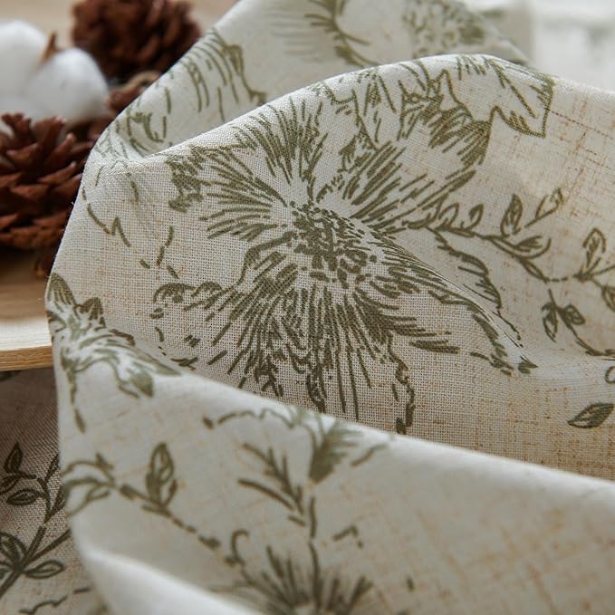 jinchan Lined Linen Blend Curtain Floral Curtains for Living Room 63 Inch Length Christmas Green Peony Flower Printed Curtain Back Tab Farmhouse Patterned Drapes Bedroom Curtains Set 2 Panels