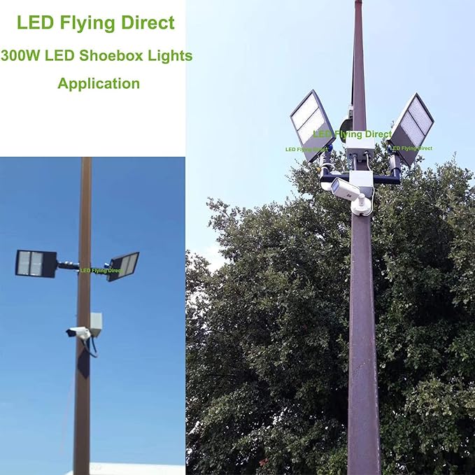 480V 300W LED Shoebox Street Light, 42000LM LED Area Pole Fixture for Parking Lot, IP65 Outdoor Commercial Area Road Light 5000K DLC UL Certified