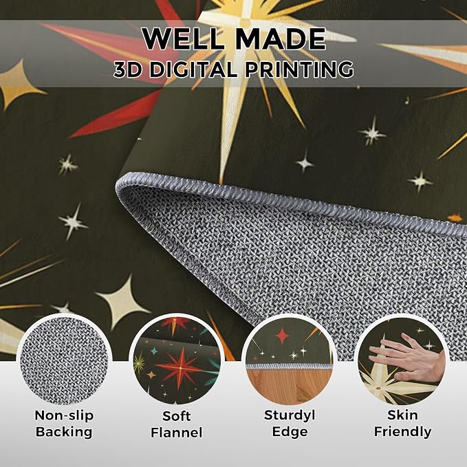 Atomic Rugs for Bedroom 5x8 ft, Abstract Starburst Area Rugs for Living Room, Washable Non Slip Low Pile Mid Century Modern Carpet, Home Decor PF-P 107