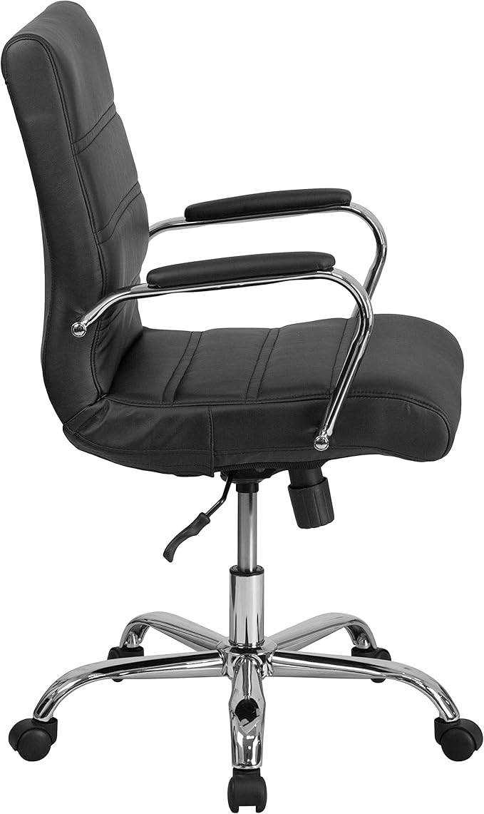 Flash Furniture Whitney Mid-Back Swivel LeatherSoft Desk Chair with Padded Seat and Armrests, Adjustable Height Padded Office Chair, Black