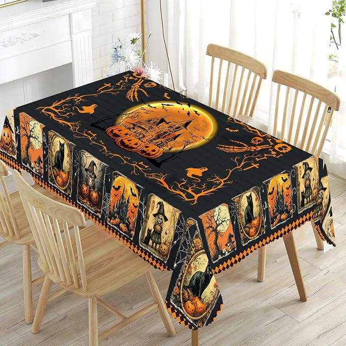 Eikione Rectangular Tablecloth 140x180inch, Halloween Grimace Tablecloth Waterproof and Wrinkle-Free, Table Covers, Summer Decorations for Home Dining
