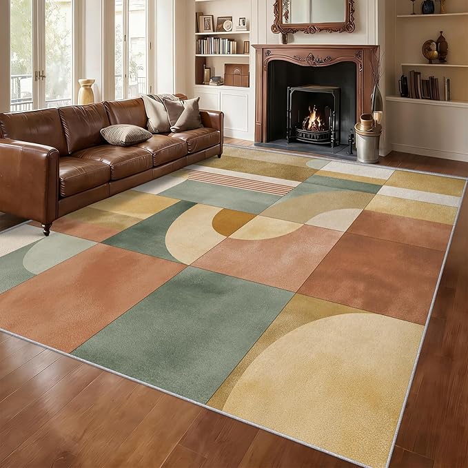 4x5 Mid Century Modern Rugs for Bedroom Decor, Washable Abstract Geometric Pattern Area Rug, Living Room Home Decoration, Non Slip Soft Thin, Mid Century Decor Carpet PF-P 117
