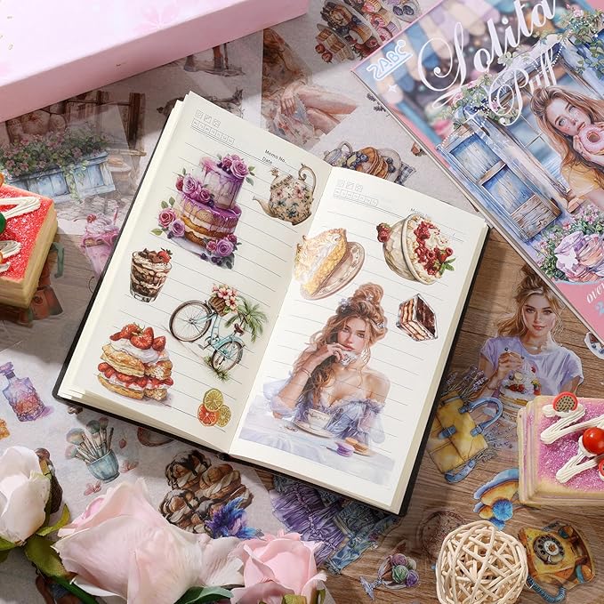 Auguro Scrapbooking Stickers 20 Sheets Pre-Cut 200 washi Stickers PET People Sticker Books for journaling Scrapbook Supplies Transparent Journal Sticker