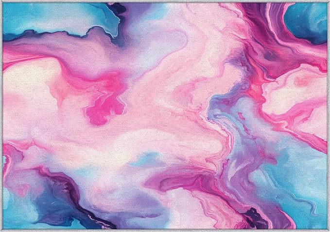 Colorful Marble Fluid Area Rug, Watercolor Abstract Pattern Carpet, Washable Non Slip Low Pile Soft Thin, Living Room Bedroom Home Decor Mat 5x8ft