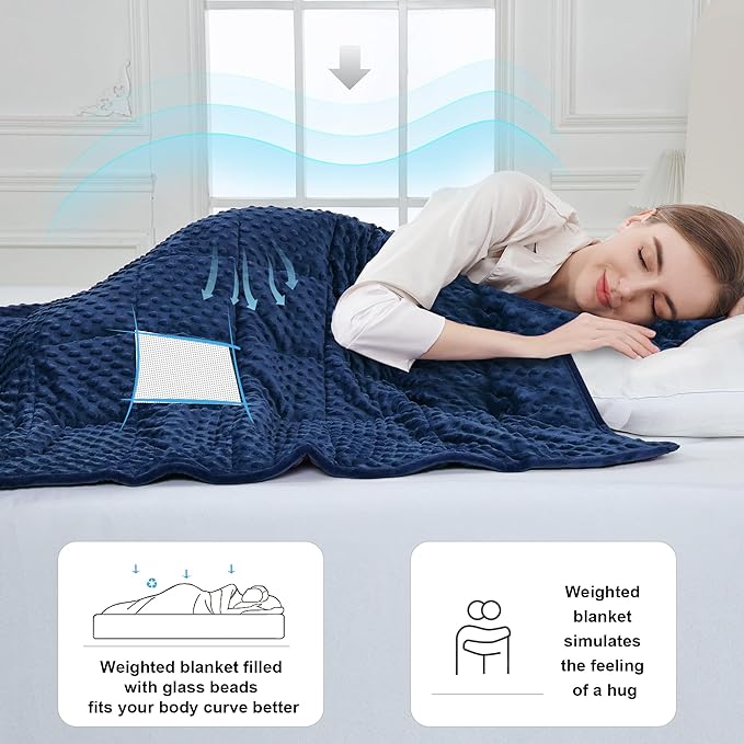 Alomidds Weighted Blanket (60"x80",20lbs Queen Size - Navy), Weighted Blankets for Adults, Cooling Breathable Soft and Comfort Minky, Heavy Blanket Microfiber Material with Glass Beads