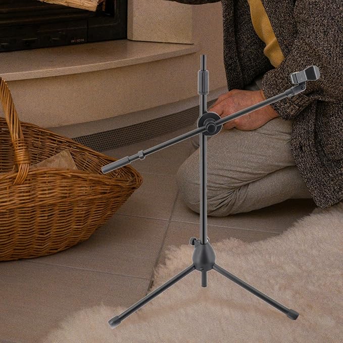 BESPORTBLE Metal Microphone Boom Arm with Dual Mic Clip and Spring Clamp, 350Mm Adjustable Desk Mic Stand Arm for Live Streaming and Recording