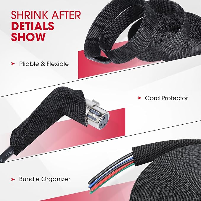 2 in 1 Heat Shrink Braided Sleeving Fabric Tubing-Ideal fit Irregular Shape Hose/Cable/Wire (3/8"(10mm), 100FT)