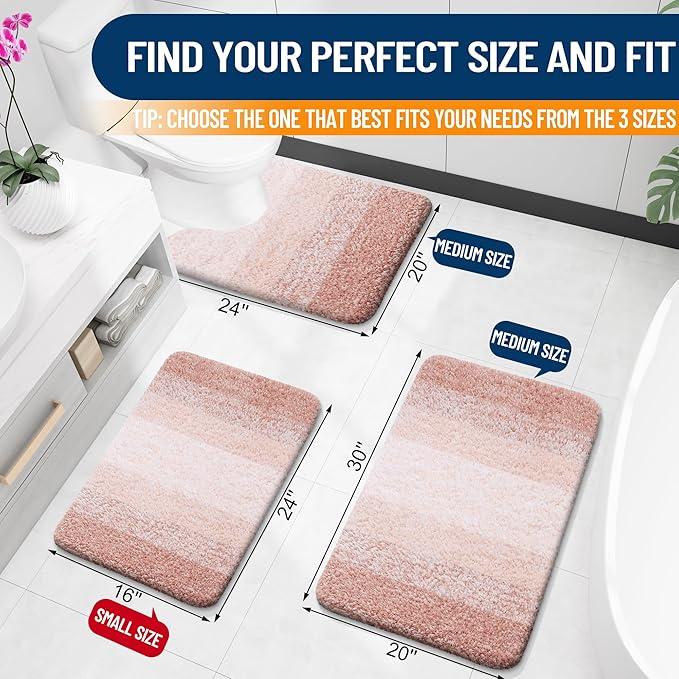 OLANLY Bathroom Rugs Mat 47x17, Extra Soft Absorbent Microfiber Bath Rugs, Rubber Backing, Quick Dry, Machine Washable Bath Mats for Bathroom Floor, Tub and Shower, Home Decor Accessories, Peach