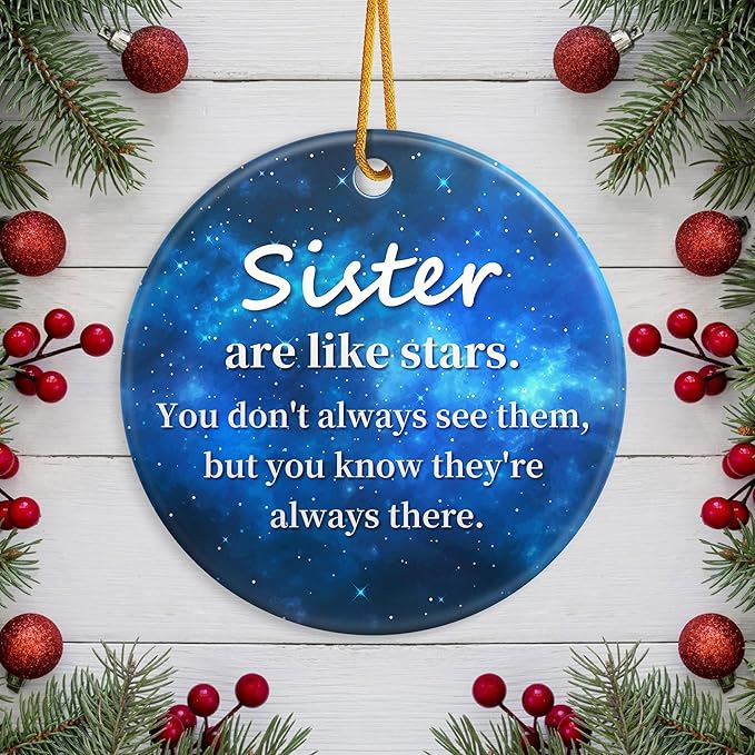 Sisters are Like Stars Christmas Ornament for Best Friend,Sister Friendship Gifts for Women Sisters Best Friends Bestie BBF,Ceramic Friendship Ornament Gift for Christmas Decoration Birthday Ideas