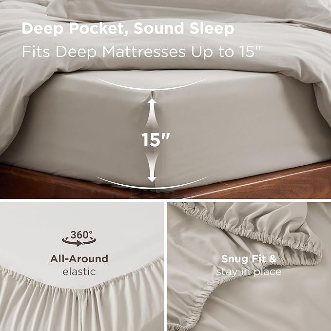 Bedsure Duvet Cover with Fitted Sheet Queen - Warm Deep Pocket, Hotel Luxury Soft Double Brushed Bedding Set with Zipper Closure, 1 Duvet Cover, 1 Fitted Sheet, 2 Pillow Shams, NO Comforter, Linen