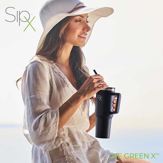 SIPX™ 30 oz Insulated Tumbler with Handle & Straw – Vacuum Insulated Stainless Steel, Leakproof, Cupholder Friendly – Perfect for Iced Coffee, Water & Travel – Black