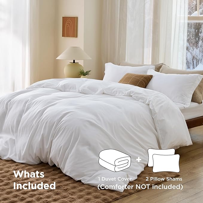 Bedsure Duvet Cover Oversized Queen Size - Soft Double Brushed Bedding Set for Kids & Adults, Zipper Closure, 3 Pieces, Includes 1 Duvet Cover (98"x98") & 2 Pillow Shams, NO Comforter, White