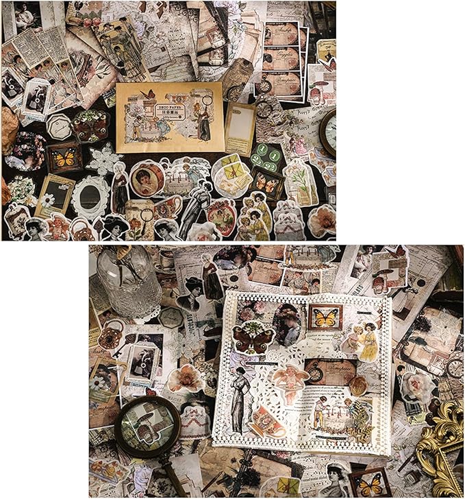 Esweny 100 PCS Vintage Ephemera Pack Journaling Scrapbooking Supplies Scrapbook Sticker Paper Kit for Junk Journal Planners Collage Craft Notebooks Decoupage Album (Retro)