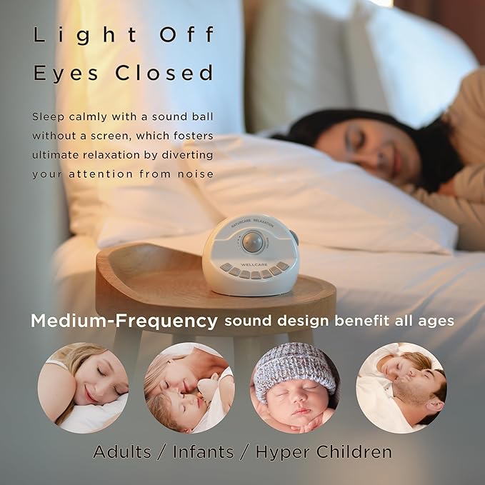 WELLCARE-Naturcare Sound Relaxation, White Noise, 7 Nature Sounds, Sleep Sound Machine, Calm Infants, for Baby, Kids, Adult. Stepless Volume, Timer, Powered by Adapter(Incl.) or Batteries(Not Incl.)