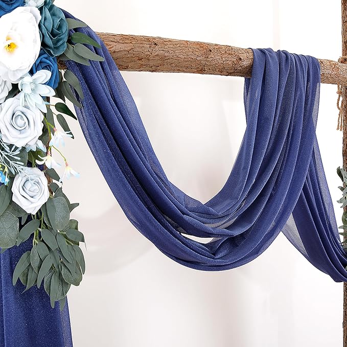 Navy Blue Arch Drapes for Wedding Arch Draping Fabric Sheer Backdrop Curtain for Ceremony Bridal Party Decor 19Ft Length x 28" Width 2 Panel