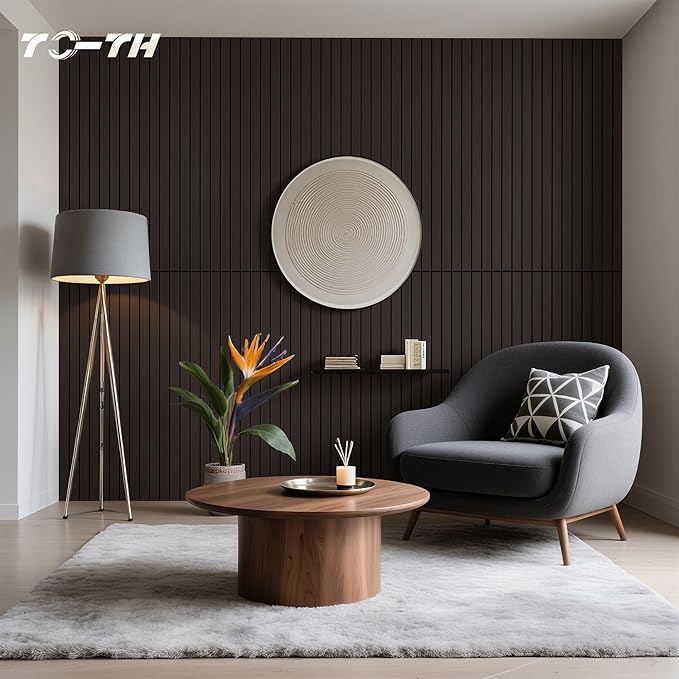 TO-TH Wood-Look Sound Panels, 4 Pack 47.2” x 23.6” Soundproof Wall Panels, Decorative Acoustic Panels,Wood Panels for Wall for Home, Office, Basement, Ebony
