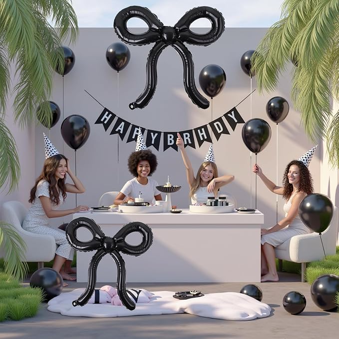 6Pcs Black Bow Balloons Bow Birthday Decorations Bow Theme Birthday Party Decor for Bridal Shower Baby Shower Engagement Bachelorette Party Decorations 26 x 24 Inch