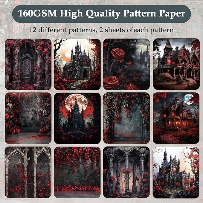 Scrapbook Paper,24 Sheets 6"x 6" Decorative Papers,Single-Sided Vivid Origami Decoupage Paper for Card Making,DIY Album, Hand Account & Travel Diary Craft Projects,House Rose