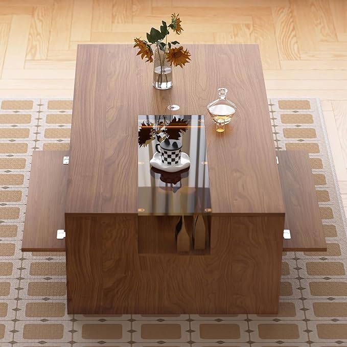 NessCarsti Coffee Table with LED Lights, 51" Modern Rectangular Living Room Center Table with Storage Shelves & Hidden Compartment, Stylish Tea Table for Apartment, Home, Office