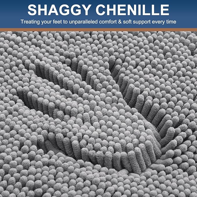 Smiry Luxury Chenille Bathroom Rugs 59x20, Extra Soft and Absorbent Shaggy Bath Mat, Machine Washable, Non-Slip Plush Carpet Runner for Tub, Shower, and Floor, Home Decor Accessories, Grey