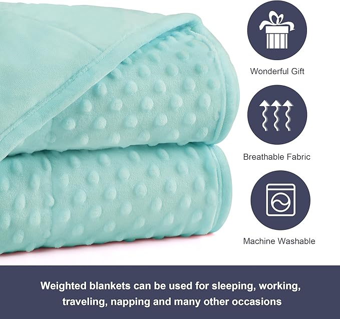 Alomidds Weighted Blanket, Luxury Velvet Weighted Blankets for Adults and Kids,Warm and Breathable Soft and Comfort Minky, Cute Heavy Blanket with Premium Glass Beads (36"x48" 5LBS, Teal)
