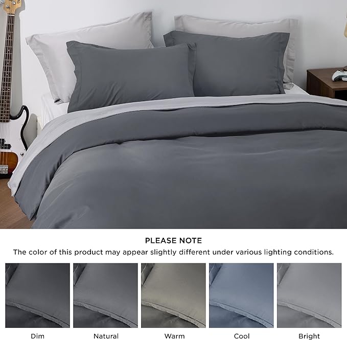 Bedsure Duvet Cover Full Size - Soft Double Brushed Bedding Set for Kids & Adults, Zipper Closure, 3 Pieces, Includes 1 Duvet Cover (80"x90") & 2 Pillow Shams, NO Comforter, Dark Grey