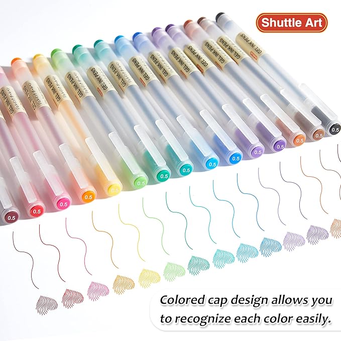 Shuttle Art Gel Ink Ball Point Pens, 15 Colors Japanese Style Pens, 0.5mm Fine Ballpoint Pens Quick Drying for Writing Journaling Home, School and Office Stationery Supply