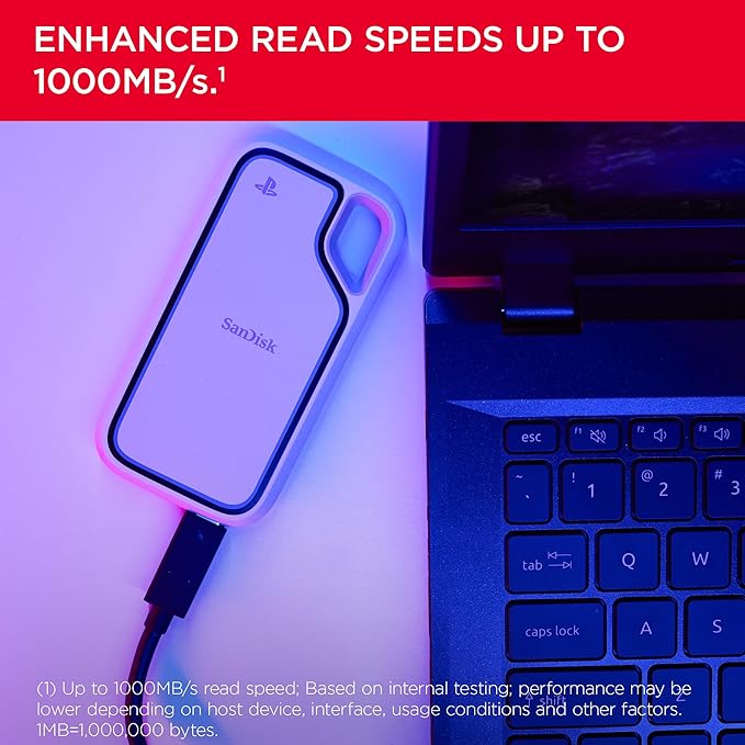 SanDisk 1TB Extreme Portable SSD, Officially Licensed for PlayStation 5 Console and PC - up to 1000MB/s, USB-C, USB 3.2 Gen 2, Drop Protection - External Solid State Drive - SDSSDE62P-1T00-G25