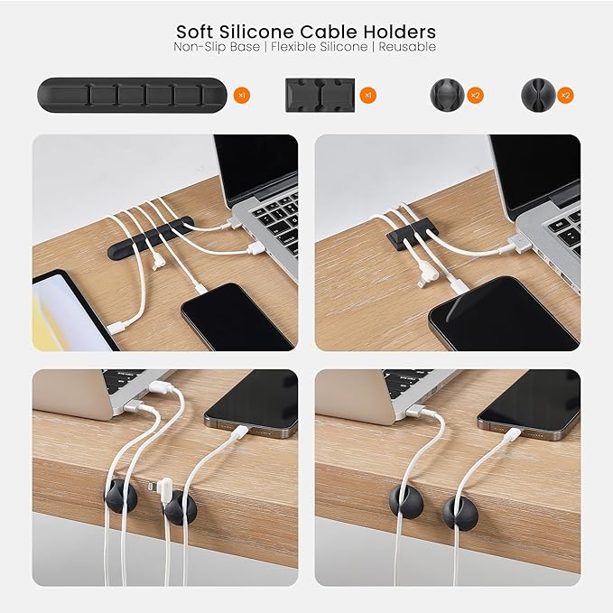 EUREKA ERGONOMIC 316 PCS Cable Management Organizer Kit Cable Raceways, 6 Cable Holder, 4 Cord Sleeve, 60 Wire Clips,2 Roll Self Adhesive Wire Ties, 100 Zip Ties for Office Home Under PC Desk, Black