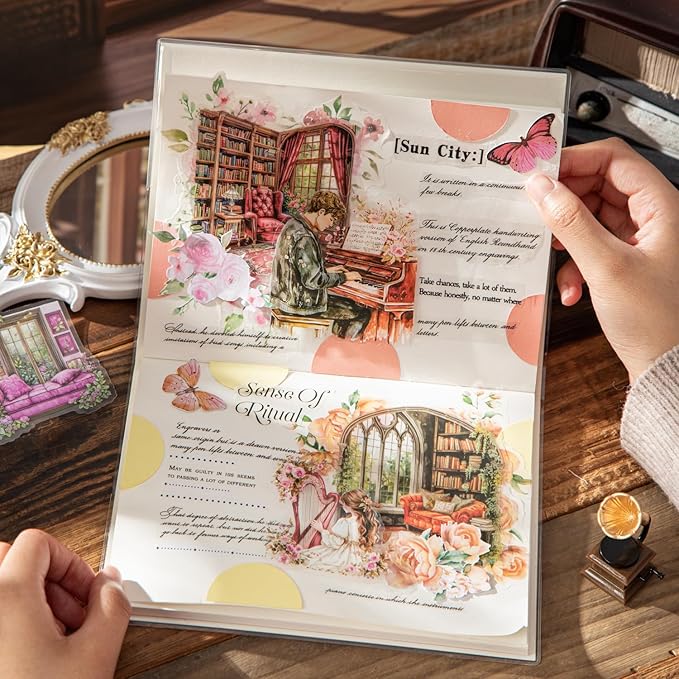 AuriicLeaf Window Reading Corner PET Sticker Set, 60PCS Cozy Room Scene Stickers for Scrapbooking, Journaling, DIY Crafts and Gift Decoration