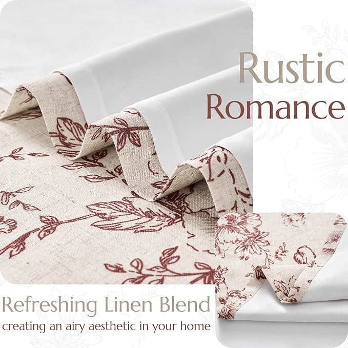 jinchan Lined Linen Blend Curtain Floral Curtains for Living Room 63 Inch Length Christmas Red Peony Flower Printed Curtain Rod Pocket Back Tab Farmhouse Patterned Drapes Curtains Set 2 Panels