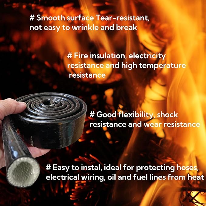 1-3/8"(35mm) ID Heat Shielded Fire Thermo Armor Fire Sleeve Silicone Coated Fiberglass for Automotive Hose Lines & Electrical Wiring Black, 5 feet