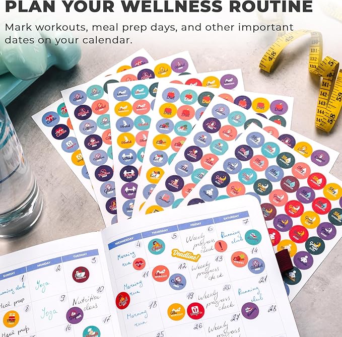 Clever Fox Planner Fitness Sticker Set - Monthly, Weekly & Daily Planner Stickers 16 Sheets Set of 840+ Unique Stickers (Fitness & Nutrition)