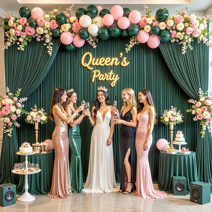 6 Panels Hunter Green Backdrop Curtain for Parties Wrinkle Free Dark Green Photo Curtains Backdrop Drapes Fabric Decoration for Baby Shower Birthday Party Photography 30ft(W) x 10ft(H)