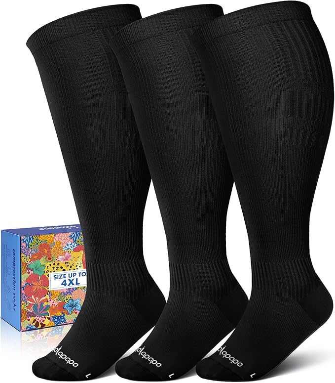 Wide Calf Compression Socks for Women - 3-Pair Plus Size 20-30mmHg Ankle Support Easy on off Socks for Travel Nurse