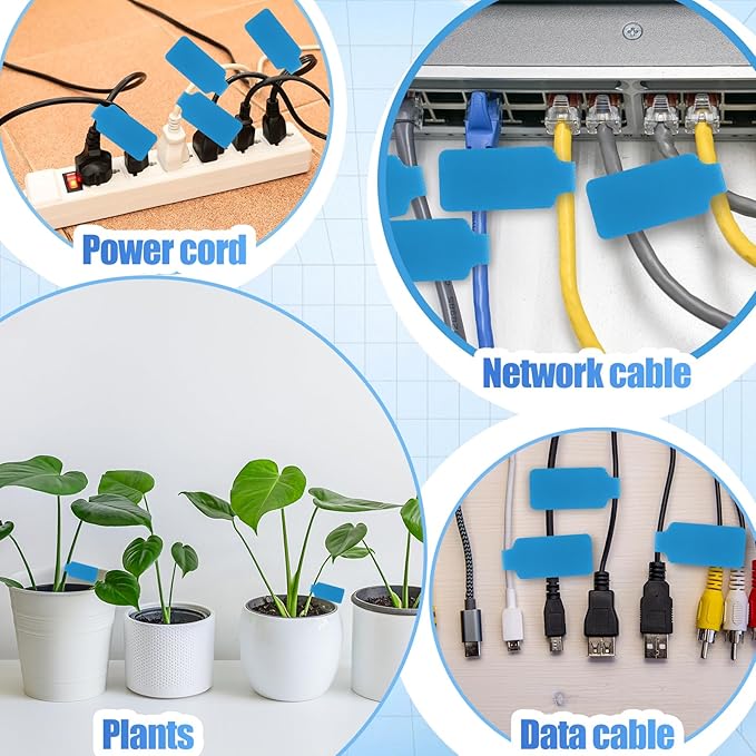 50 Pieces Cord Labels Self-Adhesive Nylon Cable Labels Tags Waterproof Wire Cable Tags or Electronics Office Computers Management and Identification (Light Blue)