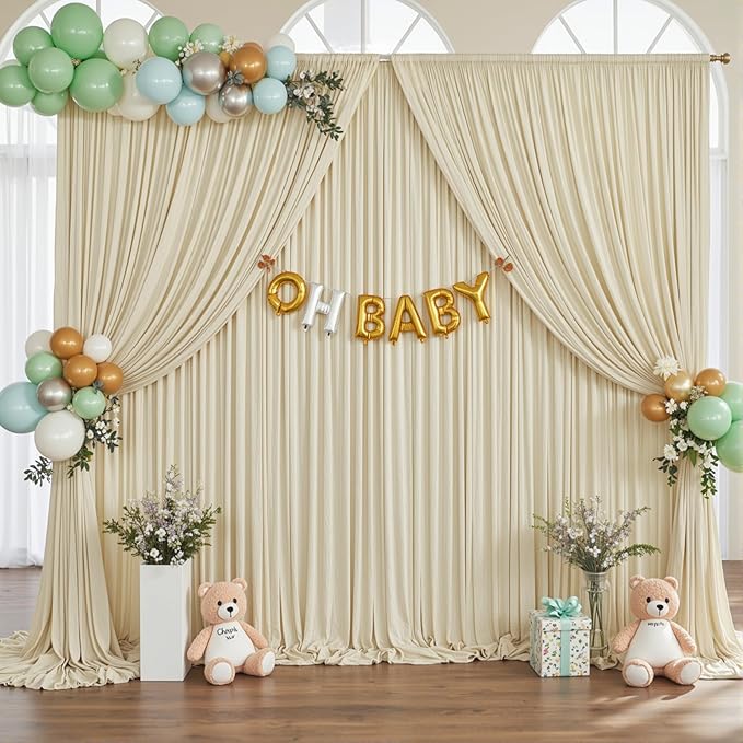 8 Panels Beige Backdrop Curtain for Wedding Parties Wrinkle Free Beige Photo Curtains Backdrop Drapes Fabric Decoration for Baby Shower Photography 40ft(W) x 10ft(H)