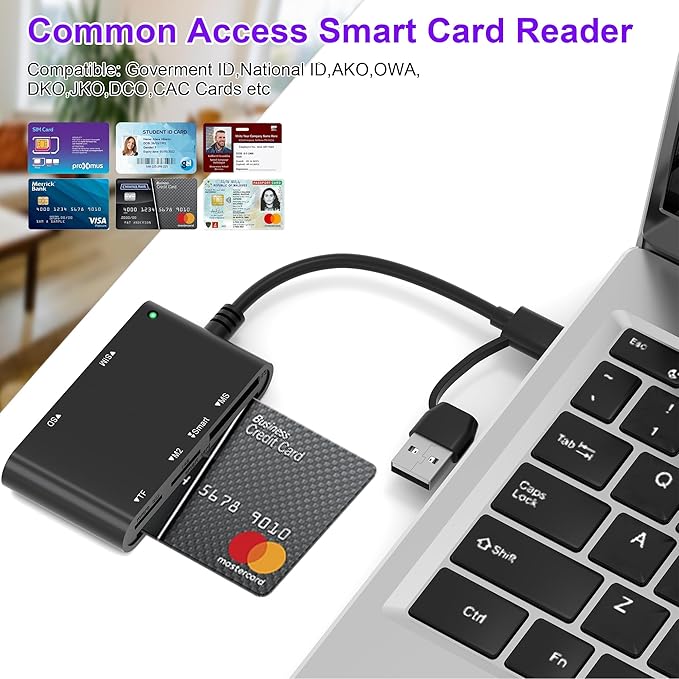 7 in 2 SIM Card Reader for Military CAC, SIM, SD/TF/MS Pro Duo/M2/IC/PIV, USB C/A Smart Card Reader for Win/Mac/Linux/Android, SIM Card Adapter Surpport Plug and Play