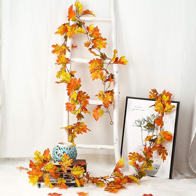 DearHouse 6 Pack Fall Garland Maple Leaf Clearance, 5.9Ft/Piece Hanging Vine Artificial Autumn Garland Thanksgiving Decor for Home Wedding Fireplace Party Christmas (Yellow)
