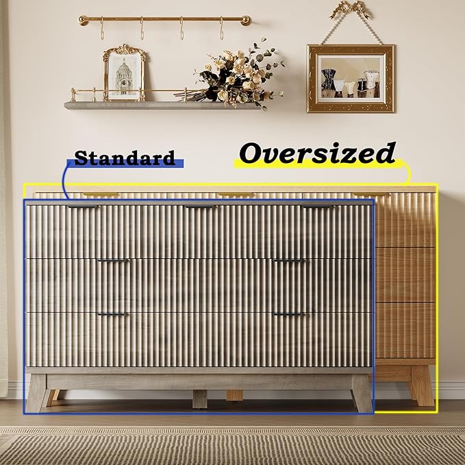 BORNOON 57" Long Dresser for Bedroom, 7-Drawer Fluted Chest, Wide Wood Storage Dresser with Metal Slides and Handles, Stable Base, Modern Clothes Organizer for Primary Suite, Guest Room, Nursery