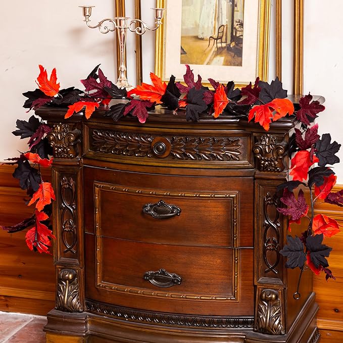 Artificial Fall Garland with Maple Leaves, Pumpkins & Berries – 7ft Autumn Garland for Thanksgiving,Halloween, Fireplace Mantel, Doorway & Fall Harvest Table Decor