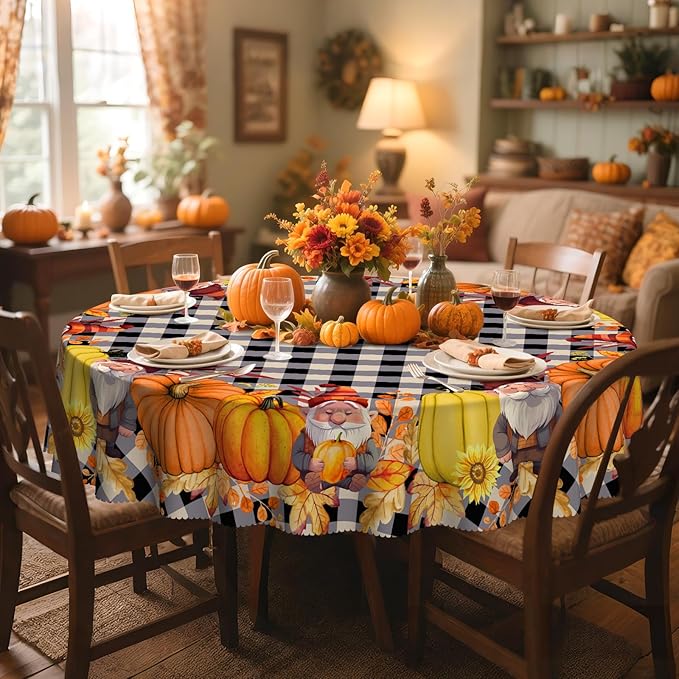 Eikione Round Tablecloth 70 Inch, Fall Tablecloth, Pumpkin Table Cloth, Autumn Harvest for Christmas, Holiday, Thanksgiving, Harvest