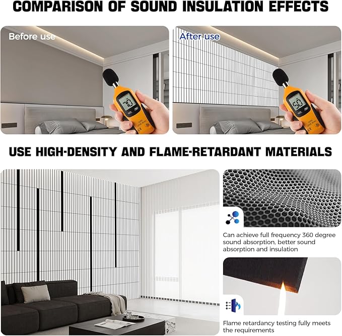8 Pack Large Innovation Double Deck Soundproof Wall Panels, 15.7 x 15.7 x 0.4 in Sound Proof Foam Panels for Walls, 0.9lb/ft³ High Density,Cork Boards Alternative Black&White
