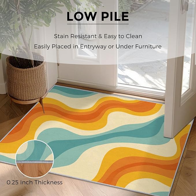 Retro Wavy Rugs for Home Decor, 5x7 ft, Abstract Waves Area Rugs for Living Room, Soft Non Slip Washable 70s Groovy Carpet Bedroom Decorations Dt-Ghf-69
