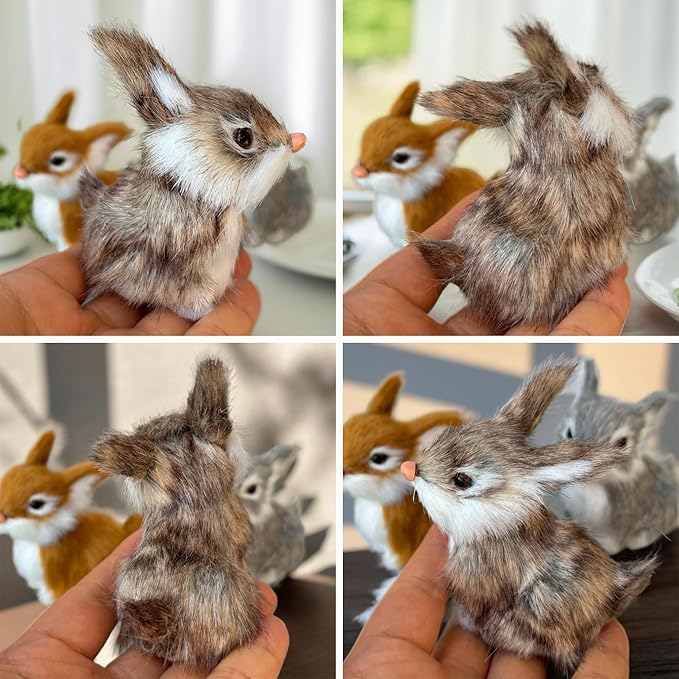 3 Realistic Mini Plush Bunnies - Lifelike Rabbit Figurines for Easter Decor, Spring Home Decoration, Dollhouse Props, Christmas Ornaments Little Rabbits