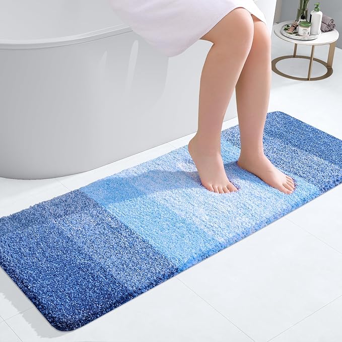 OLANLY Bathroom Runner Rugs 47x17, Extra Soft Absorbent Microfiber Bath Rugs, Rubber Backing, Quick Dry, Washable Bath Mats for Bathroom Floor, Tub and Shower, Home Decor Accessories, Light Royal Blue