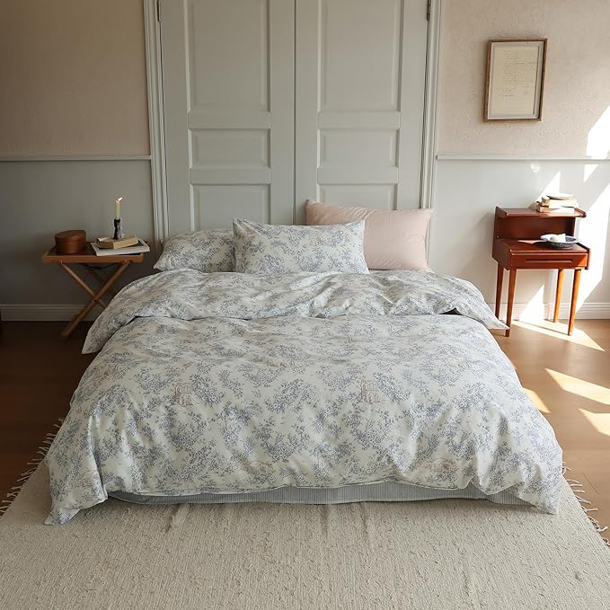 LifeTB Botanical Flower Duvet Cover Set King 3 Pieces Cotton Vintage Floral Bedding Set Farmhouse Boho Comforter Cover Cottagecore Bedding Set Country Style Cabin Floral Comforter Cover King Size